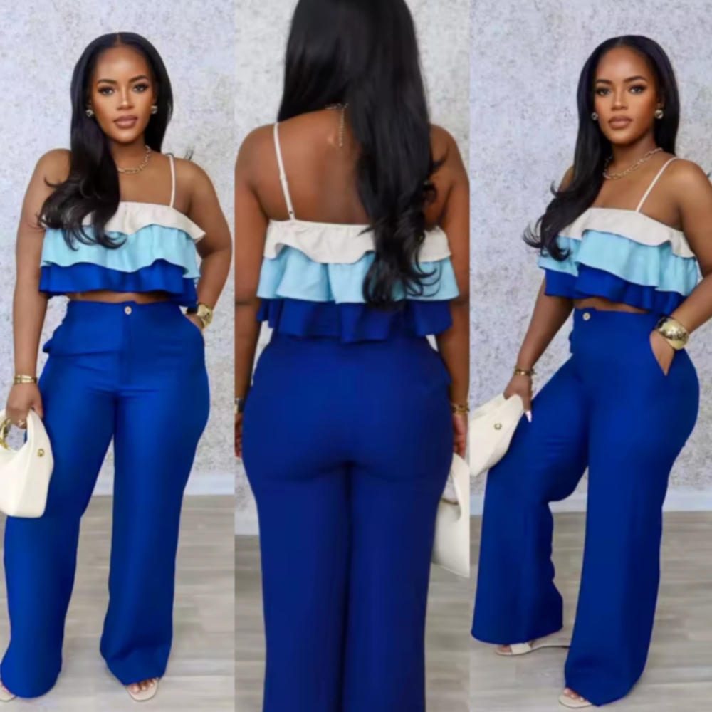 Blue Ruffled Top & Pants Set - Picture 3 of 3